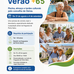 Flyer Porto Salvo Verão +65 promove uma semana de convívio, bem-estar e descoberta