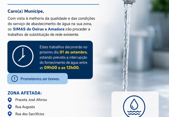 agua Interrupção temporária do abastecimento de água em Porto Salvo – 1 de setembro